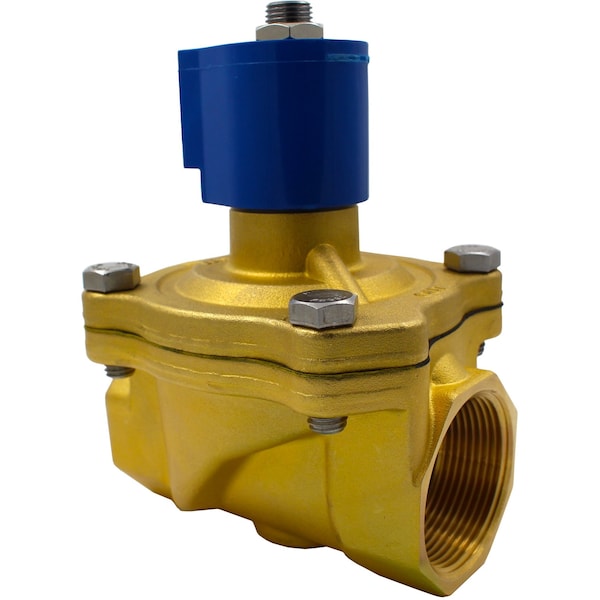 Solenoid Valve, 2-Way, 1-1/2 in Pipe Size, 120V/60V, 110V/50V, Zero Differential, Diaphragm, Brass